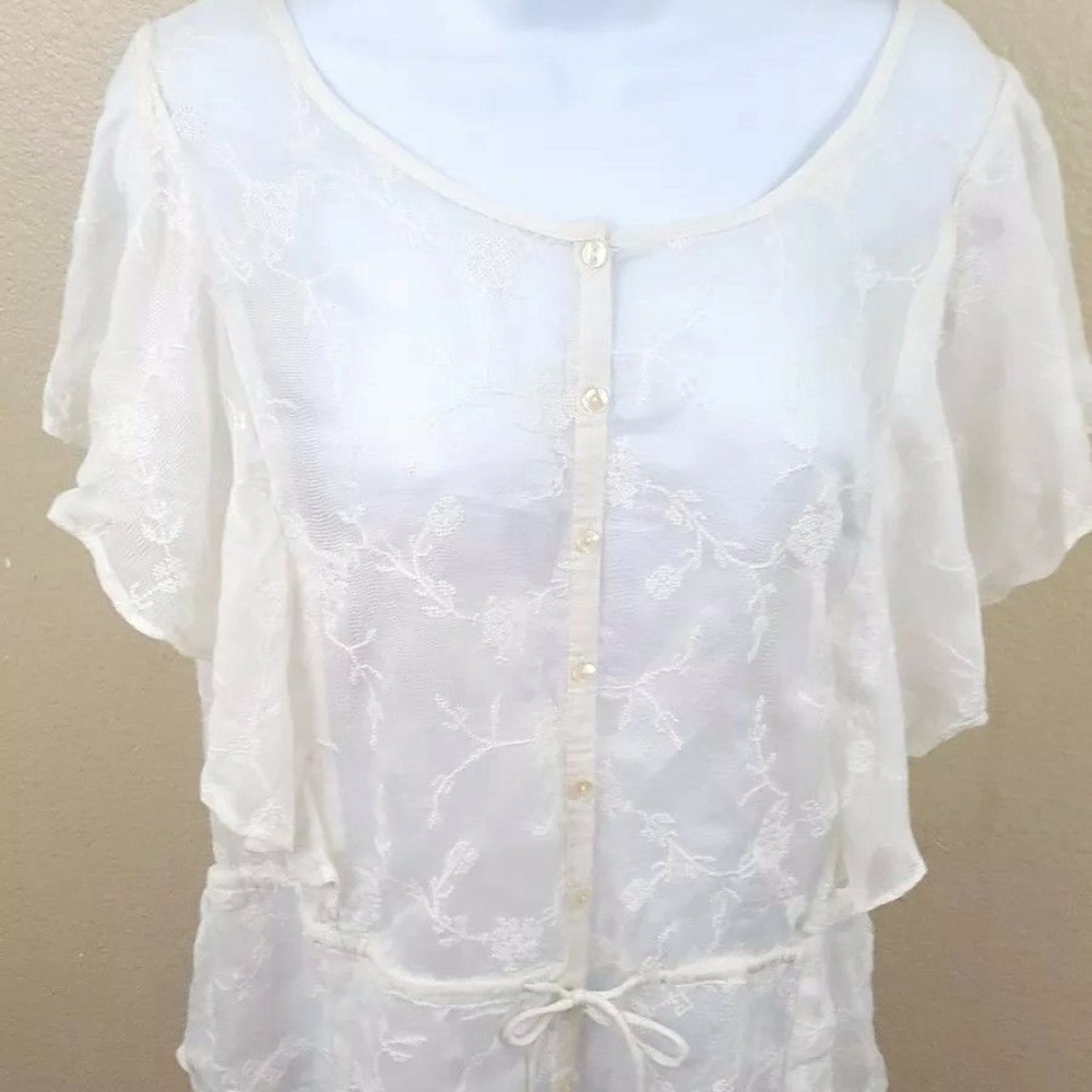 Lucky Brand Womens Blouse Size L White Embroidered